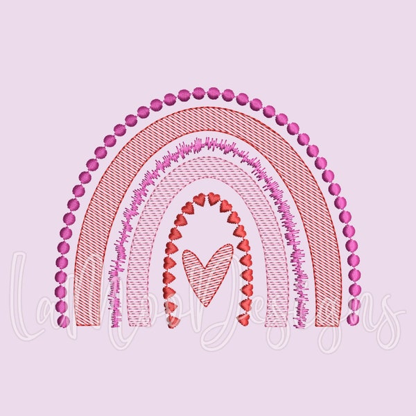 Valentine's Day Sketch Rainbow Embroidery Design 4x4 5x7 6x10 8x8