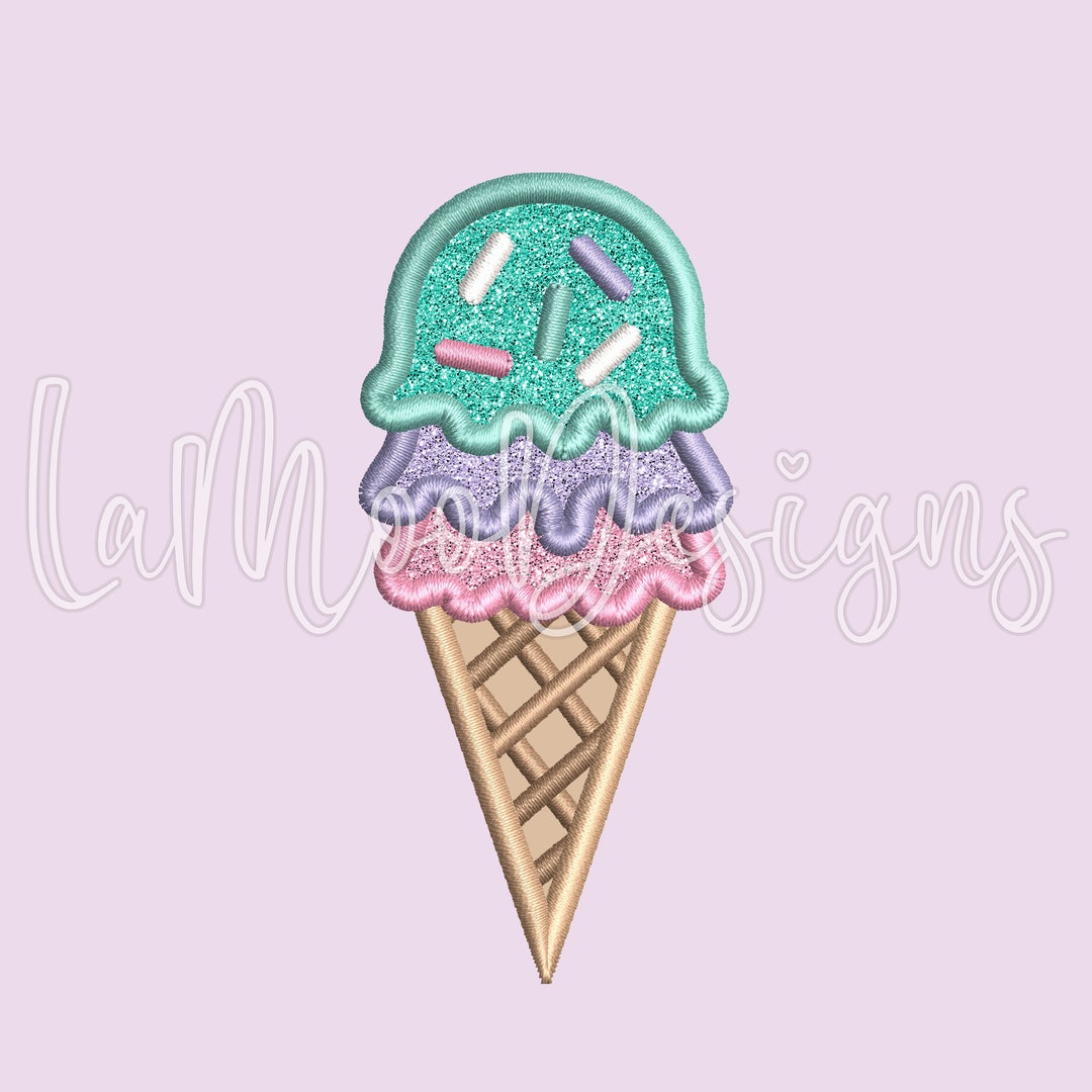 Ice Cream Cone Embroidery Applique Design, 5 Sizes Ice Cream Waffle