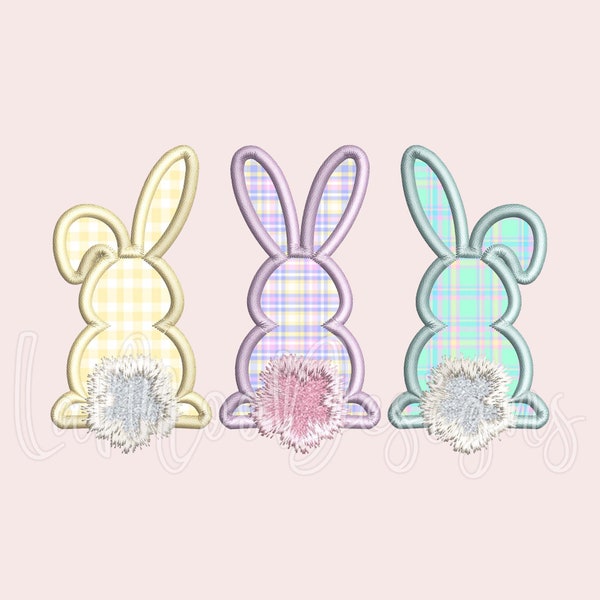 Easter Bunny Trio Embroidery Applique Design, Bunny Trio Embroidery Design, 5 sizes 4x4 5x7 6x10 8x8 10x10, Satin Stitch Embroidery Applique