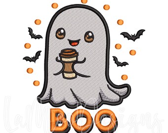 Halloween Ghost with Coffee Embroidery Design (Digital Download)