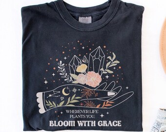 Comfort Colors Mystical Moon Shirt: Bloom With Grace Celestial Tee