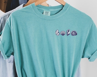 Embroidered Seashell Shirt: Comfort Colors Minimalist Tee