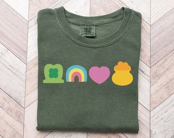 Comfort Colors St Patrick's Day-skjorta: Lucky Charm Shamrock Rainbow