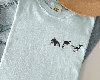 Camisa bordada con orca y colores cómodos: regalo para amantes de la naturaleza