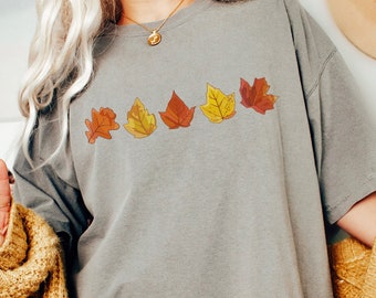 Herfstbladeren T-shirt: comfortabele kleuren herfst ronde hals