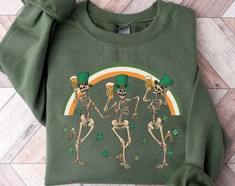 St Patrick's Day Sweatshirt: Shamrock Rainbow, Dancing Skeletons