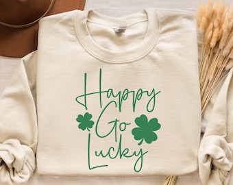 St Patrick's Day Sweatshirt: Happy Go Lucky Shamrock Crewneck