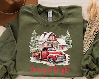 Farm Fresh Christmas Trees Truck Sweatshirt: Holiday Family Shirt