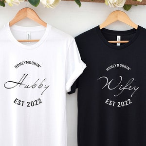 Cute Honeymoon Shirts, Wifey Hubby, Mr Mrs Shirts, Newlywed Shirts, Just Married T-Shirts, Engaged Matching Set, Fiancee Fiance Tees,