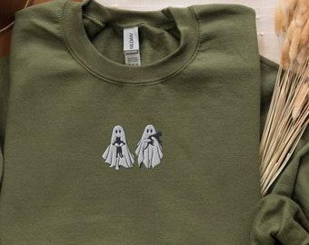 Embroidered Ghost Sweatshirt: Halloween Crewneck, Spooky Season