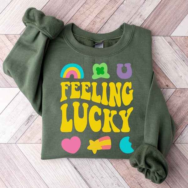 St Patrick's Day Sweatshirt for Women, Feeling Lucky, Lucky Charm Retro, Retro St Patrick's, St Patty's Crewneck, Saint Patricks Day Apparel