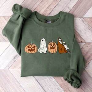 Halloween Sweatshirt, Cute Spooky Coffee Sweatshirt, Women&#39;s Ghost Sweatshirt, Spooky Season, Halloween Party Shirt, Fall Graphic Shirt