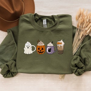 Horror Coffee Latte Sweatshirt, Iced Coffee Sweatshirt, Halloween Pumpkin Latte Drink Cup Tee, Nightmare Sweater, Pumpkin Spice Sweatshirt