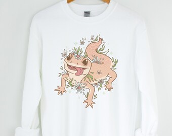 Gecko Sweatshirt, Cottagecore Clothing, Indie Clothing, Alt Clothing Lizard Crewneck Cottagecore Jumper Plant Sweater Botanical Clothing
