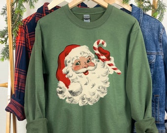 Retro Santa Shirt, Christmas Sweatshirt, Women Christmas Santa Shirts, Cute Vintage Santa Shirt, Classic Christmas Shirt, Christmas Pullover