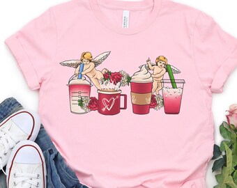 Valentinstag Kaffee Shirt, Süßes Valentinstag Shirt, Valentinstag Shirt für Frauen, Süßes Herz Shirt, Valentinstag Geschenk, Valentinstag T-Shirt