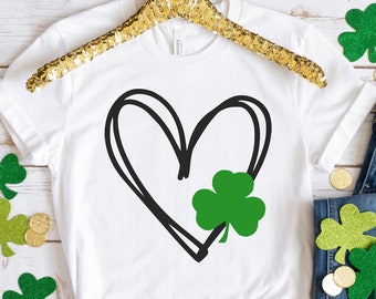 Shamrock Heart St Patty's Day Shirt, St. Patricks Day Shirt, Four Leaf Clover, Shamrock Shirts, St. Paddys Day Gift, Irish Tshirt For Women
