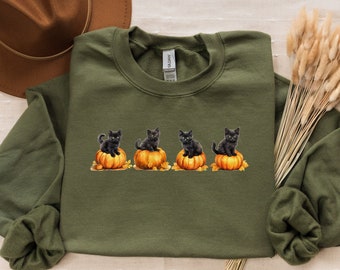 Black Cats on Pumpkins Sweatshirt - Halloween Crewneck
