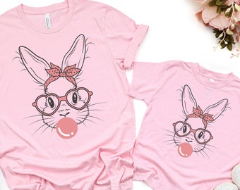 Bubblegum bunny T-shirt,Easter T-shirt, toddler Easter T-shirt, mommy and me Easter T-shirt, mama and mini Easter shirt, Baby Easter