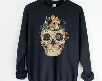 Cottagecore Shirt, Botanical Skull Shirt, Aesthetic Crewneck, Fairycore Skull Sweatshirt, Botanical Shirt, Mushroom Shirt Pastel Goth Shirt