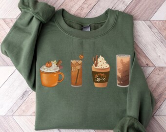 Fall Coffee Sweatshirt, Pumpkin Spice Sweatshirt, PSL Shirt, Fall Outfits, Women's Fall Fashion, Coffee Lover Gift, Thankful Shirt, Fall Tee