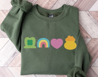 Lucky Charm St Patrick's Day Sweatshirt: Shamrock Rainbow Sweater