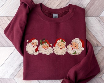 Retro Santa Faces Christmas Crewneck Sweatshirt