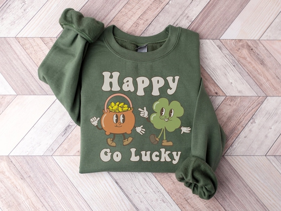 Retro St Patrick's Day Sweatshirt: Happy Go Lucky Clover