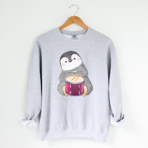 Penguin Drum Sweatshirt, Drumming Shirt, Drummer, Drums Set Sweatshirt, Cute Christmas Shirts, Gift For Her, Christmas Crewneck, Cute Animal