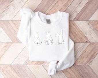 Polar Bear Sweatshirt, Christmas Crewneck, Cute Animal Print Xmas Sweater, Women's Holiday Outfit, Funny Christmas Party Long Sleeve, Men's
