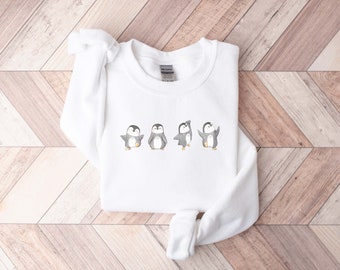 Penguin Sweatshirt, Cute Christmas Sweatshirt, Christmas Crewneck, Holiday Party Funny Shirt, Long Sleeve Holiday Sweater, Christmas Sweater