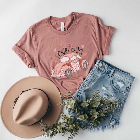 Love Bug Shirt, Vintage Retro Love Car, Valentine Gift Idea, Valentine Outfit, Cute Valentine Shirt, Valentines Day Shirts For Women