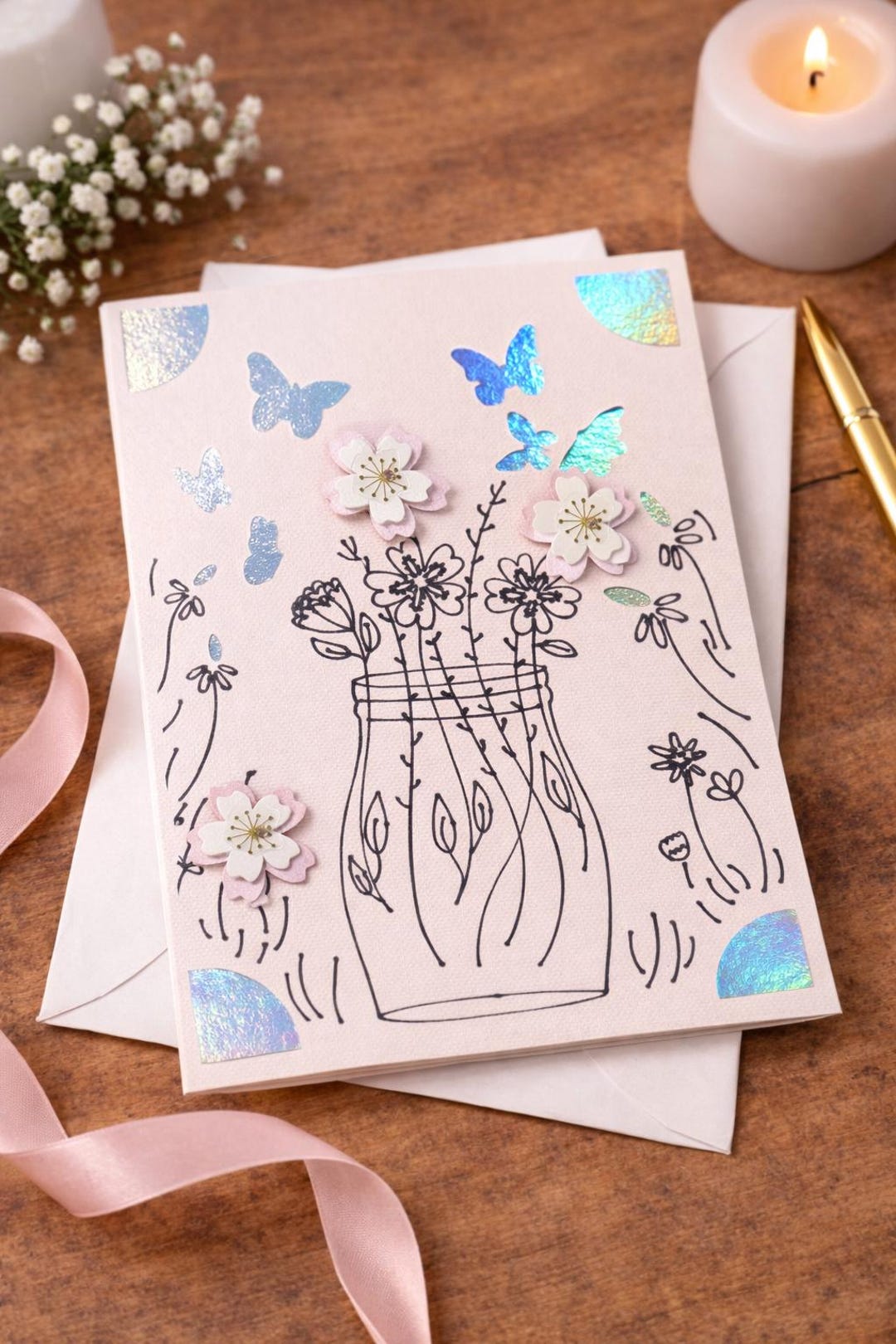 Flowers in Vase With Butterflies Greeting Card - Etsy
