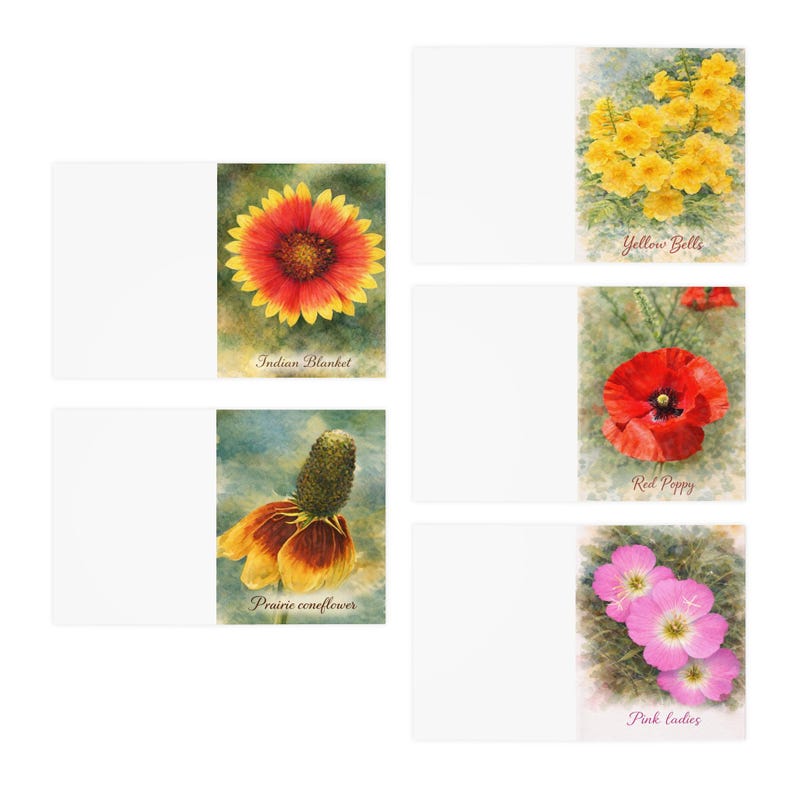 Watercolor Wildflower Greeting Cards – Set of 5 Botanical Floral Cards ...