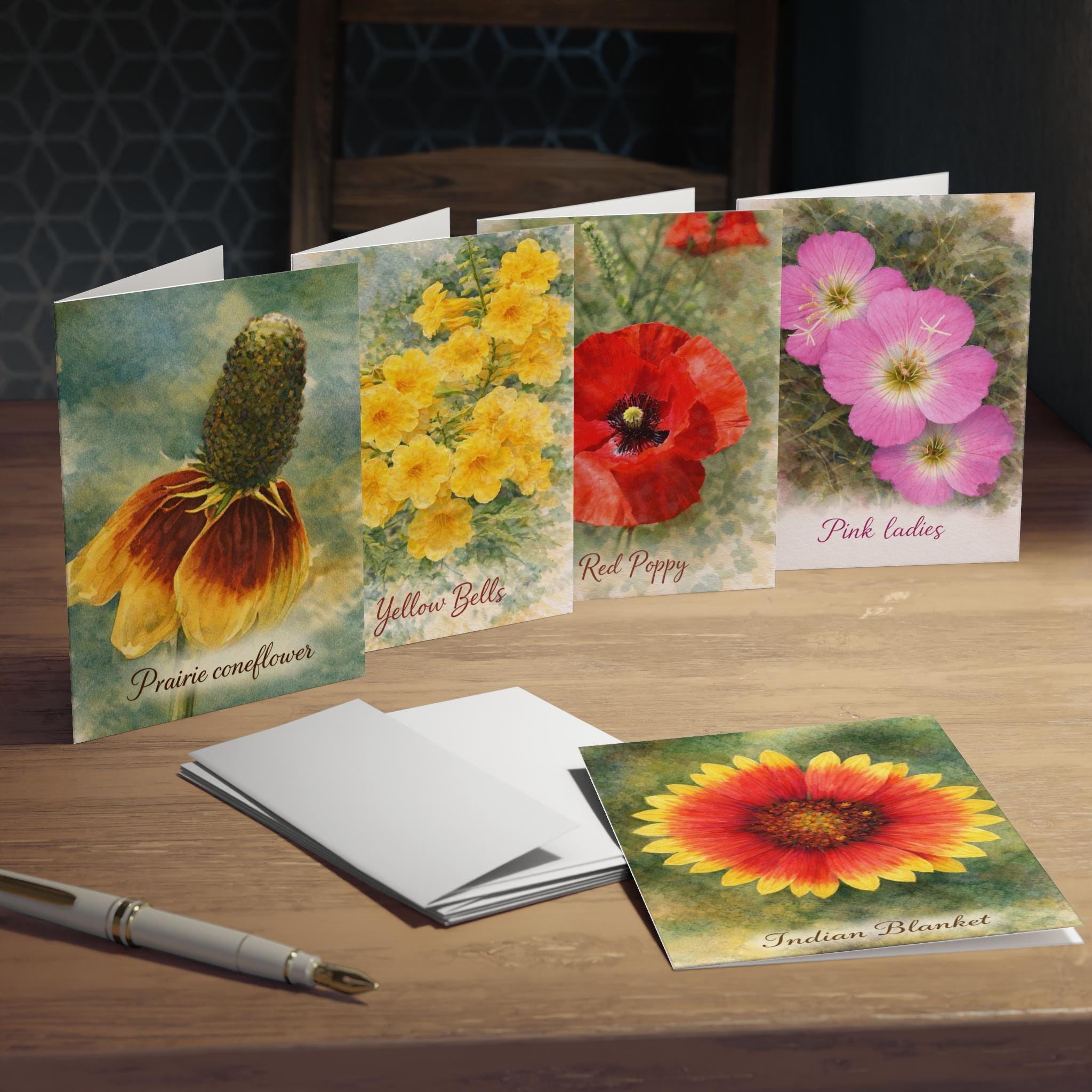Watercolor Wildflower Greeting Cards – Set of 5 Botanical Floral Cards ...