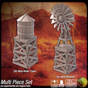 Old West Water Tower & Windmill | RPG Terrain | 15-54mm Terrain