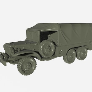 May include: A green military truck with a canvas top and four wheels. The truck has a large cargo bed and a driver's cab.
