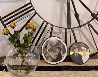 Wood Slice Photo: Custom Hand-Painted Portrait on Wood