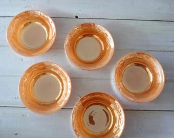 Vintage Fire-King Peach Lustre Laurel Leaf Bowl | MCM Anchor Hocking Berry Dessert Dish