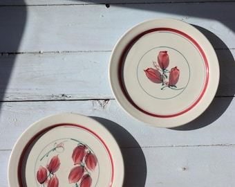 Vintage Anakie Pottery Plate | Hand-Painted Floral Ceramic Dish, Red Trim