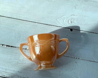 Vintage Fire-King Milk Glass Mug | Dual Handle | Orange Retro Cup | 1940s-70s USA