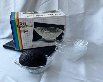 Italian Vintage Avocado Glass Bowl: Textured Brunch Dish