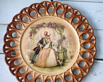Vintage Rococo Lattice Rim Decorative Plate • Openwork Edge • European Wall Decor