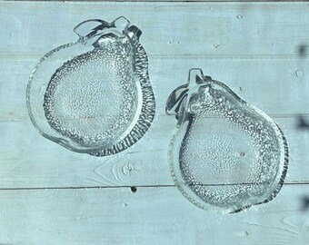 Vintage Pear Glass Bowl | Mid-Century Modern Ice Texture Fruit Dish