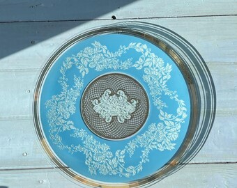 Vintage Sky Blue Venetian Glass Plate: Italian Floral Dish