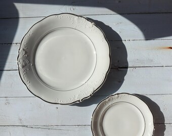 Vintage Wawel HARBRO Plate | Embossed Porcelain, Silver Rim, Scalloped Edge