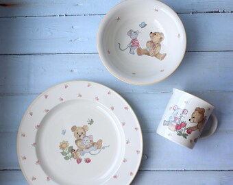 Vintage Mikasa Teddy Children’s Dinnerware set  | CC018 Bear Pattern Plate Cup Bowl