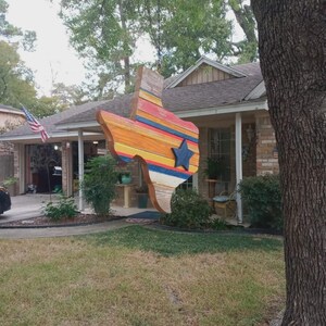 Texas-shaped hanging birdhouse featuring the Texas flag design, or the Houston Astros, Texans, or Rockets colors image 13