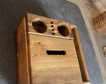 Custom Wood Console Center -  with Cup holders, pen holes, charging cord hole