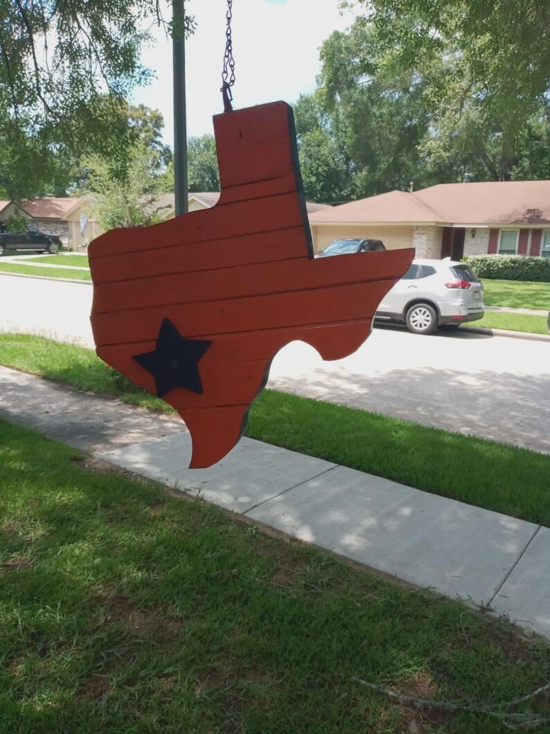 Texas-shaped hanging birdhouse featuring the Texas flag design, or the Houston Astros, Texans, or Rockets colors image 15
